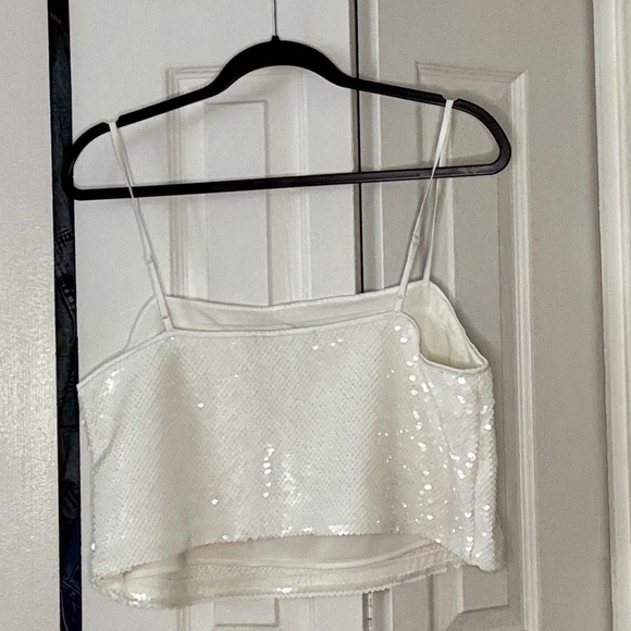 Abercrombie White Cropped Sequin Tank Top - Picture 4 of 5